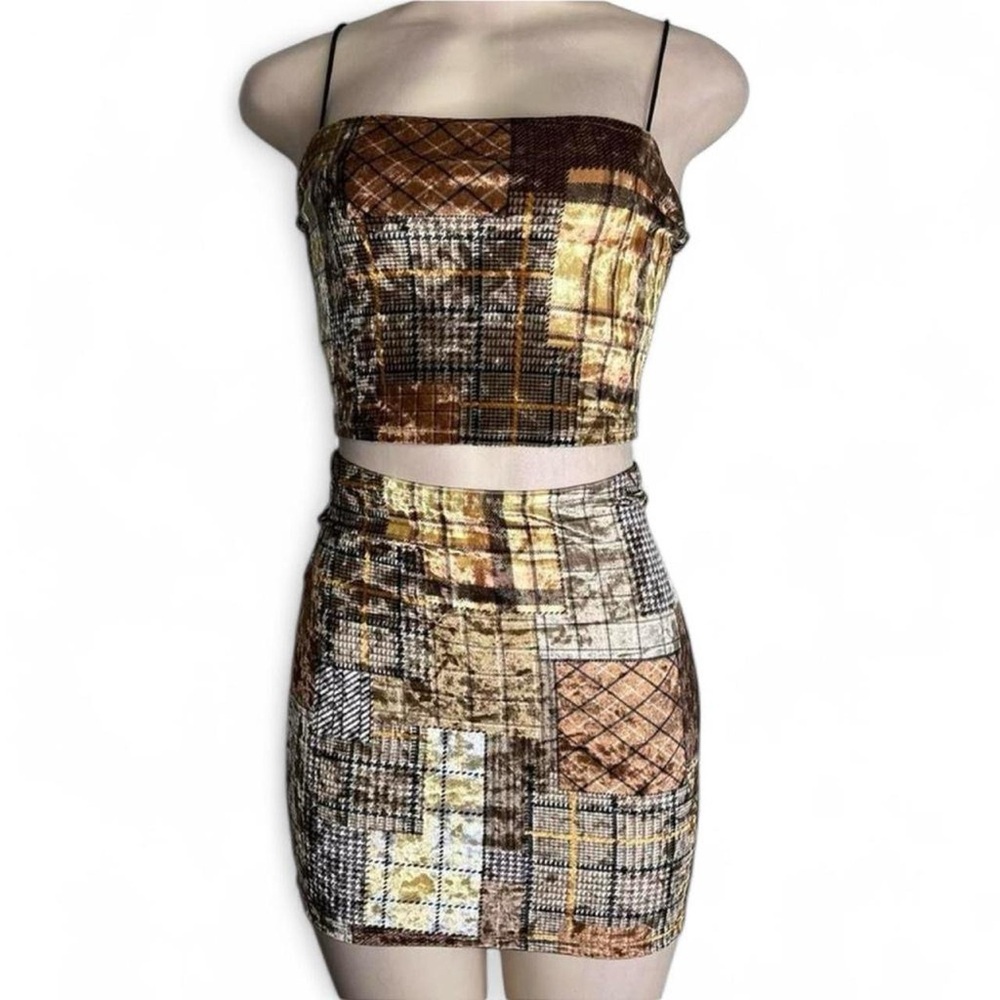 Patchwork Brown and Tan Matching Set